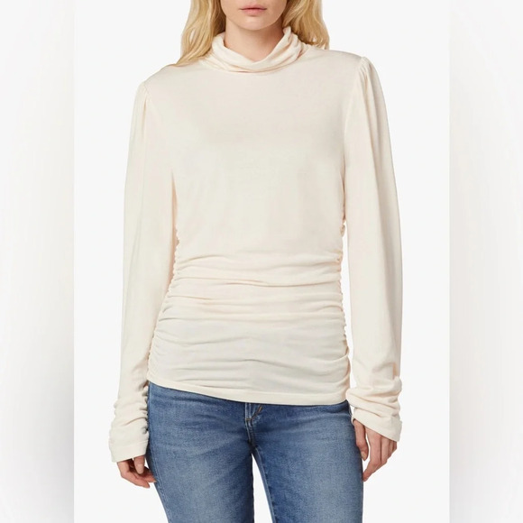 NWT Joe’s Jeans Laurel Ruched Turtleneck Sea Salt Ivory Small - Picture 1 of 8